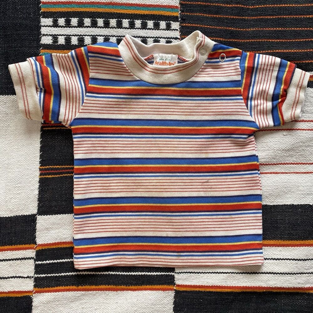 Vintage 70’s Healthtex Baby Ringer Tee Shirt. Size 9 Months. Snaps. USA.
